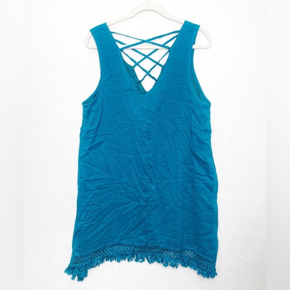 Umgee Teal Sleeveless Boho Tunic Macrame Detail Soze Large - Picture 2 of 8